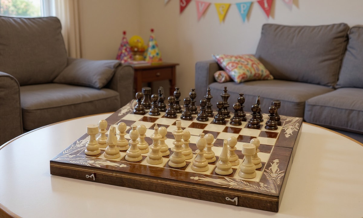 Joc de Șah și Table Marca din România ROmde™ din Lemn Natural de Fag Lucrat Autentic de Mână cu Unelte Tradiționale – Mai Multe Dimensiuni și Culori dintre Care Se Poate Alege - 44x44 cm, Maro cu Alb - Image 1