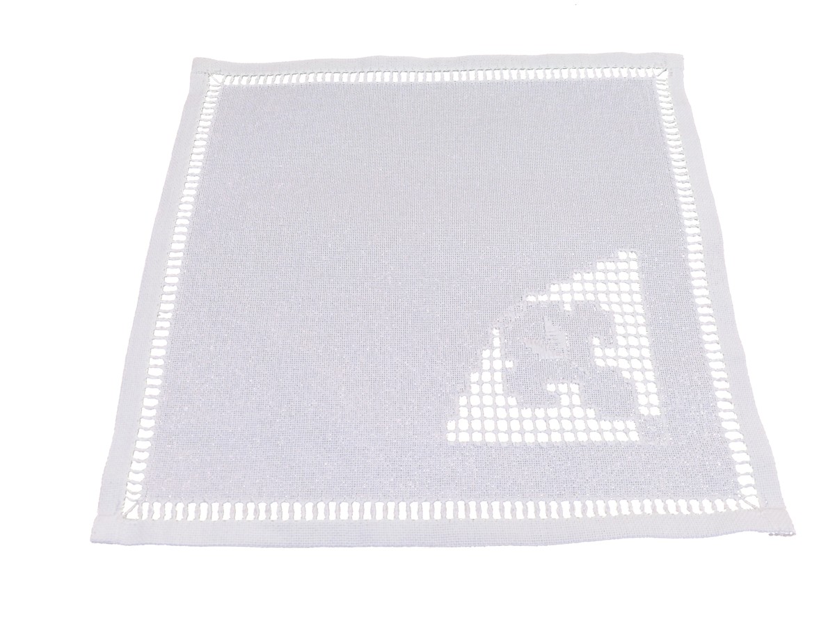 Șervet Decorativ de Masă Românesc Lucrat Manual, 33×33 cm, 100% Bumbac, Alb - Image 1