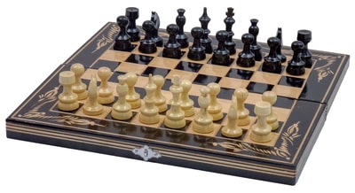 Joc de Șah și Table Marca din România ROmde™ din Lemn Natural de Fag Lucrat Autentic de Mână cu Unelte Tradiționale – Mai Multe Dimensiuni și Culori dintre Care Se Poate Alege - 32x32 cm, Negru cu Alb