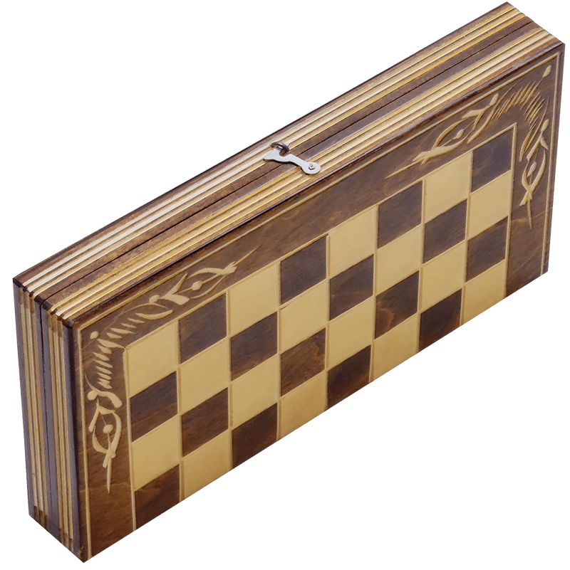 Joc de Șah și Table Marca din România ROmde™ din Lemn Natural de Fag Lucrat Autentic de Mână cu Unelte Tradiționale – Mai Multe Dimensiuni și Culori dintre Care Se Poate Alege - 26x26 cm, Maro cu Alb - Image 5