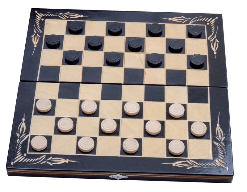 Set de Table și Dame 100% din România din Lemn Natural de Fag Lucrat cu Mâna Liberă, 38×38 cm, Negru cu Alb - Image 3