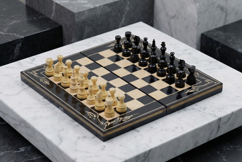 Joc de Șah și Table Marca din România ROmde™ din Lemn Natural de Fag Lucrat Autentic de Mână cu Unelte Tradiționale – Mai Multe Dimensiuni și Culori dintre Care Se Poate Alege - 38x38 cm, Negru cu Alb