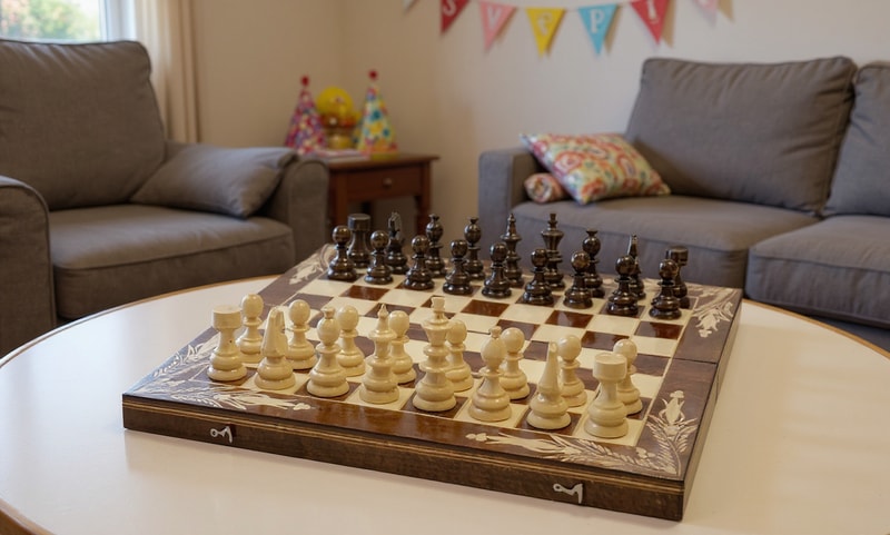 Joc de Șah și Table Marca din România ROmde™ din Lemn Natural de Fag Lucrat Autentic de Mână cu Unelte Tradiționale – Mai Multe Dimensiuni și Culori dintre Care Se Poate Alege - 50x50 cm, Maro cu Alb - Image 2