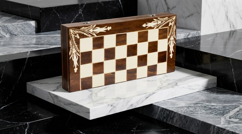 Joc de Șah și Table Marca din România ROmde™ din Lemn Natural de Fag Lucrat Autentic de Mână cu Unelte Tradiționale – Mai Multe Dimensiuni și Culori dintre Care Se Poate Alege - 44x44 cm, Maro cu Alb - Image 4