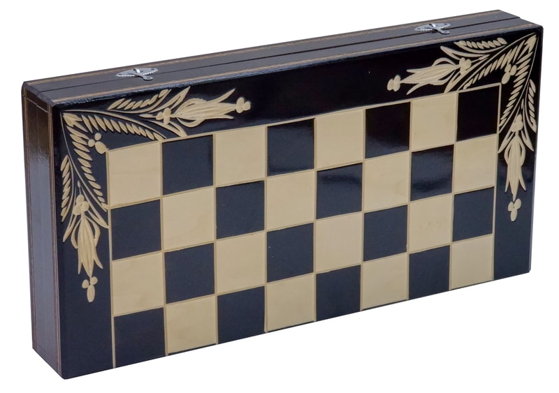 Set de Table și Dame 100% din România din Lemn Natural de Fag Lucrat cu Mâna Liberă, 44×44 cm, Negru cu Alb - Image 4