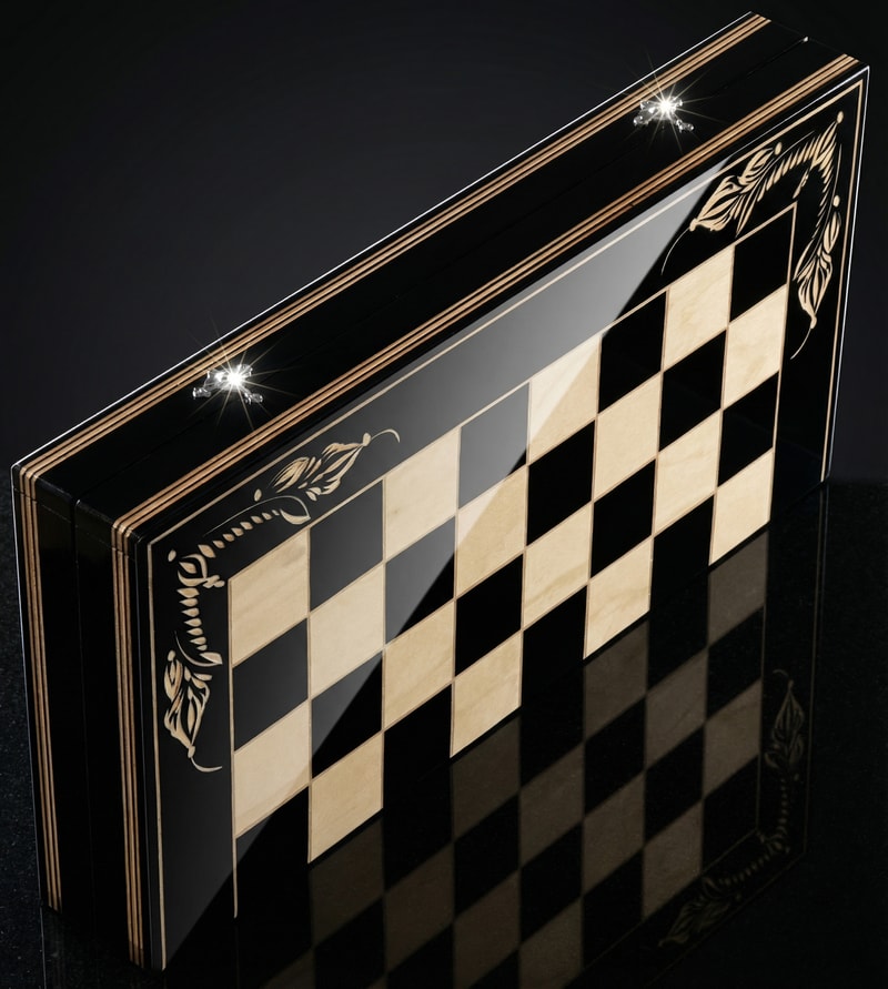 Set de Table și Dame 100% din România din Lemn Natural de Fag Lucrat cu Mâna Liberă, 50×50 cm, Negru cu Alb - Image 4