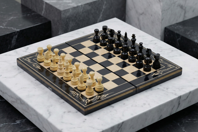 Joc de Șah și Table Marca din România ROmde™ din Lemn Natural de Fag Lucrat Autentic de Mână cu Unelte Tradiționale – Mai Multe Dimensiuni și Culori dintre Care Se Poate Alege - 38x38 cm, Negru cu Alb