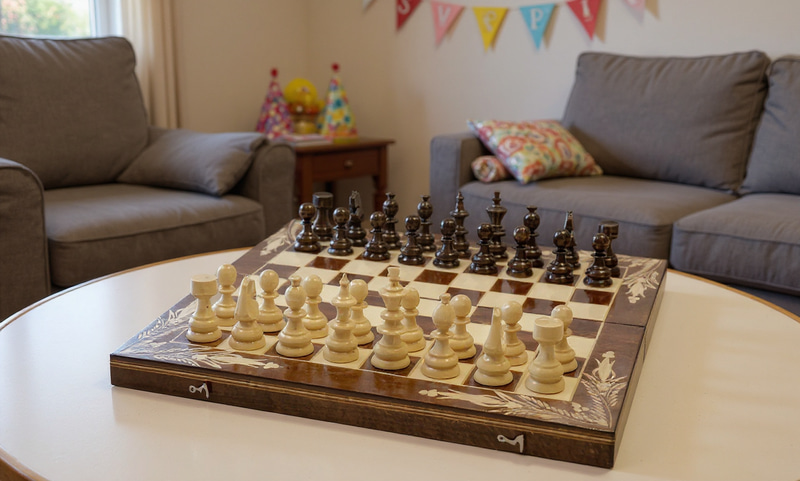 Joc de Șah și Table Marca din România ROmde™ din Lemn Natural de Fag Lucrat Autentic de Mână cu Unelte Tradiționale – Mai Multe Dimensiuni și Culori dintre Care Se Poate Alege - 44x44 cm, Maro cu Alb