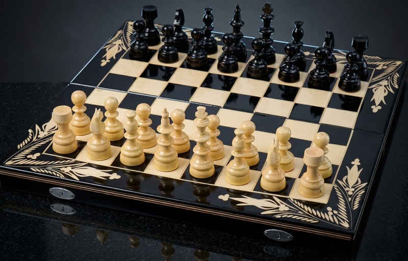 Seturi de Șah și Table din Lemn, cu Decorațiuni Florale Gravate