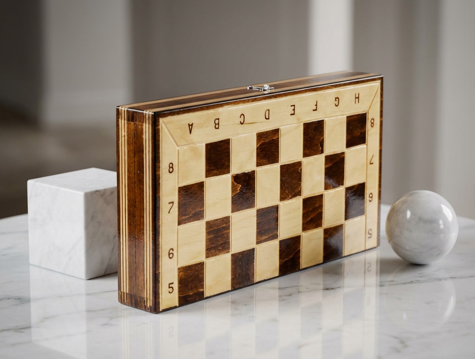 Set Șah și Table din Lemn de Fag, Lucrat Manual, Numerotat, 32x32 cm (Maro/Alb) - Image 6