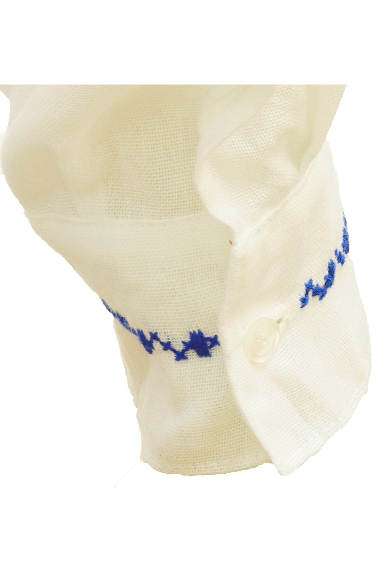 Ie Tradițională Bărbătească, Cusută Manual (Alb/Albastru) - Image 3