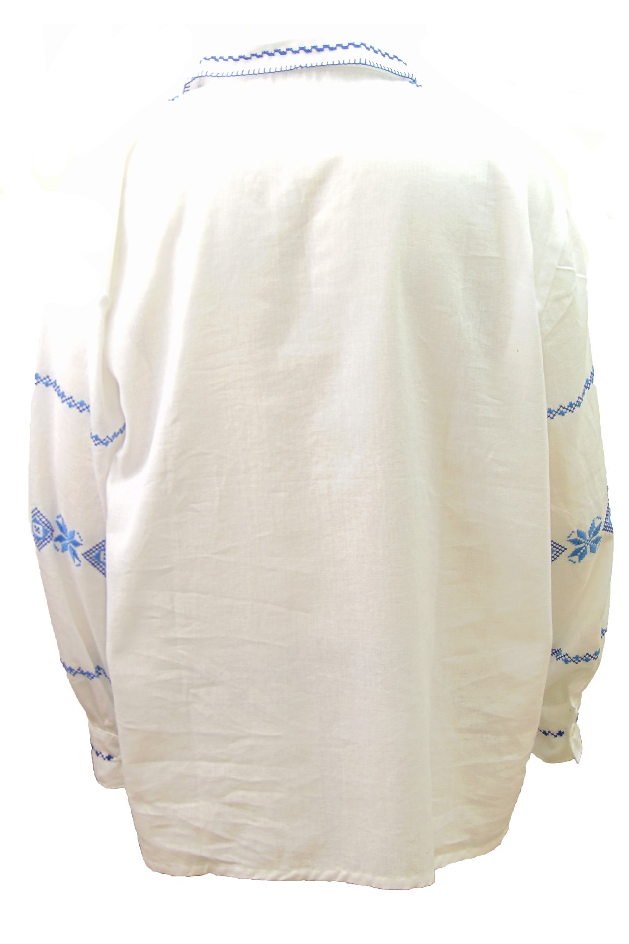 Ie Tradițională Bărbătească, Cusută Manual (Alb/Albastru) - Image 2