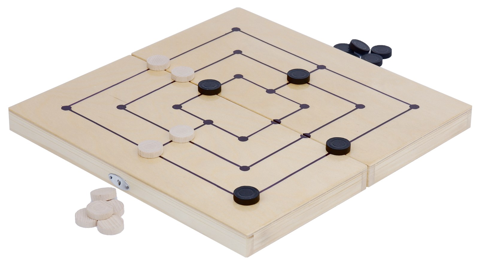 Set Joc de Moară și Table din Lemn Natural, Lucrat Manual, 38x38 cm