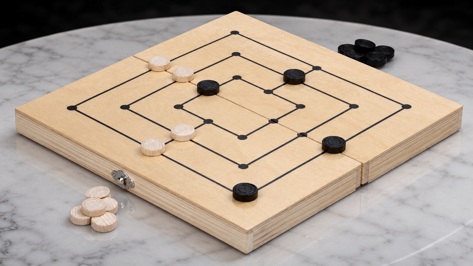 Set Joc de Moară și Table din Lemn Natural, Lucrat Manual, 38x38 cm