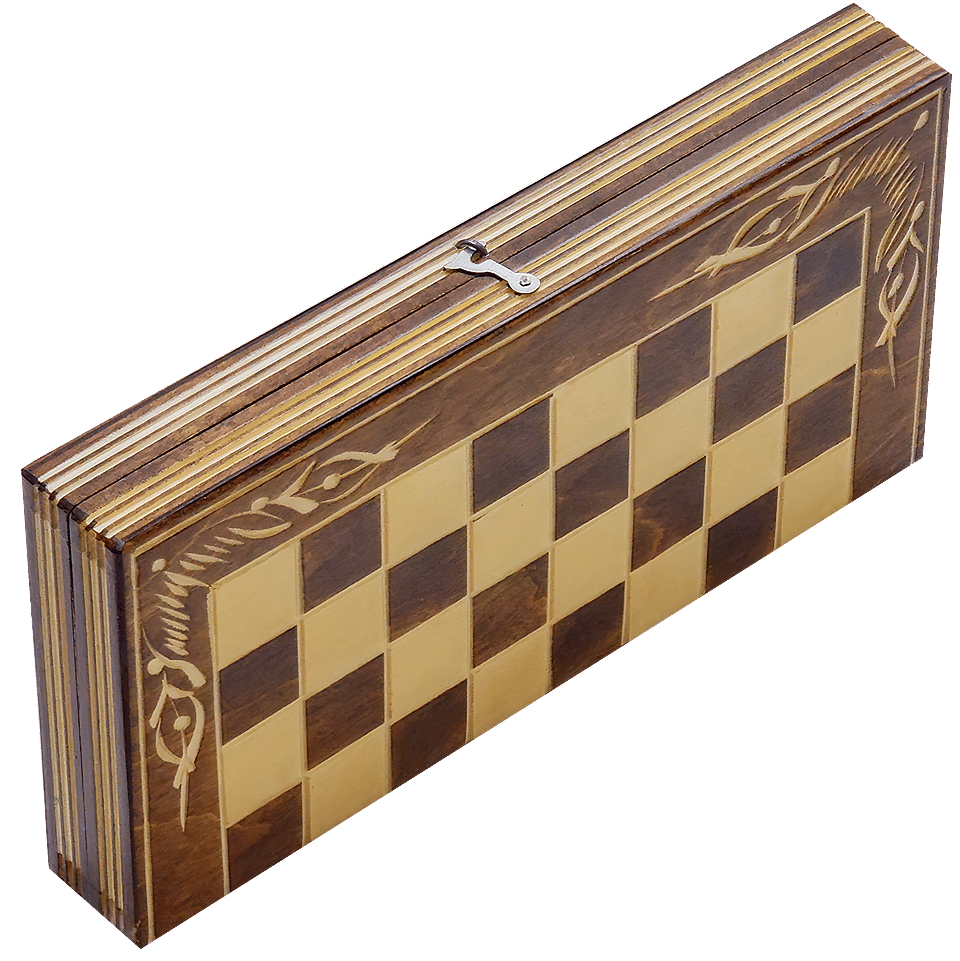 Set Șah și Table din Lemn de Fag Lucrat Manual, 26x26 cm (Maro/Alb)