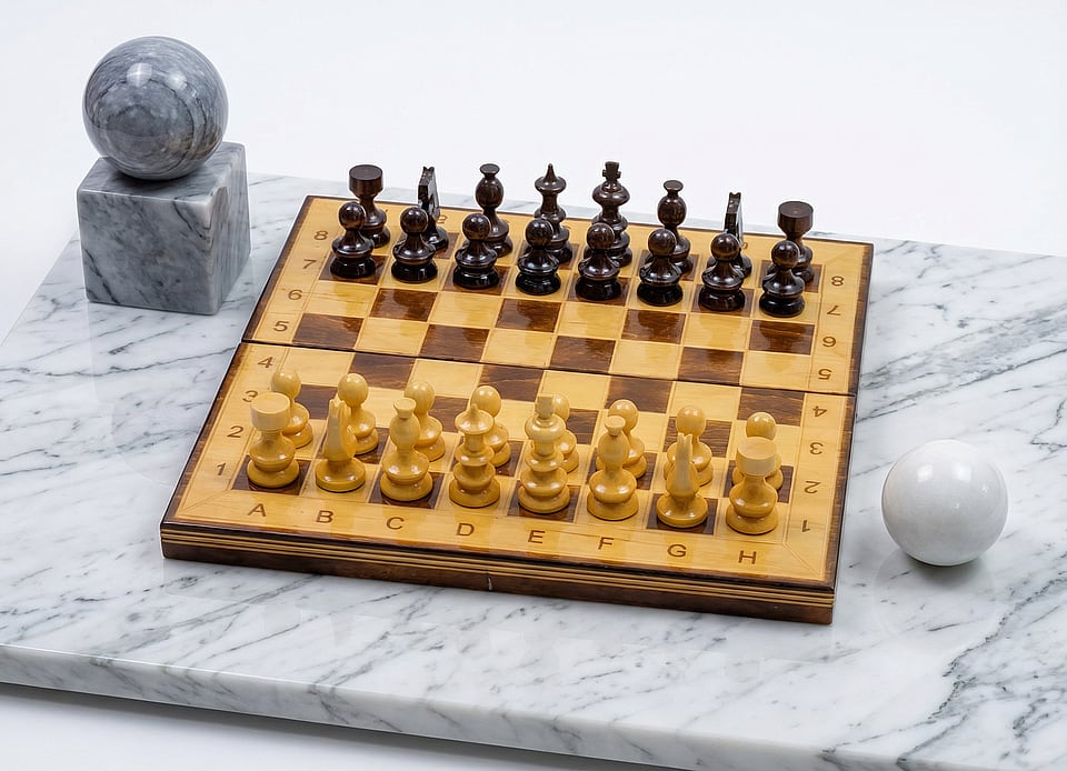 Set Șah și Table din Lemn de Fag, Lucrat Manual, Numerotat, 32x32 cm (Maro/Alb)