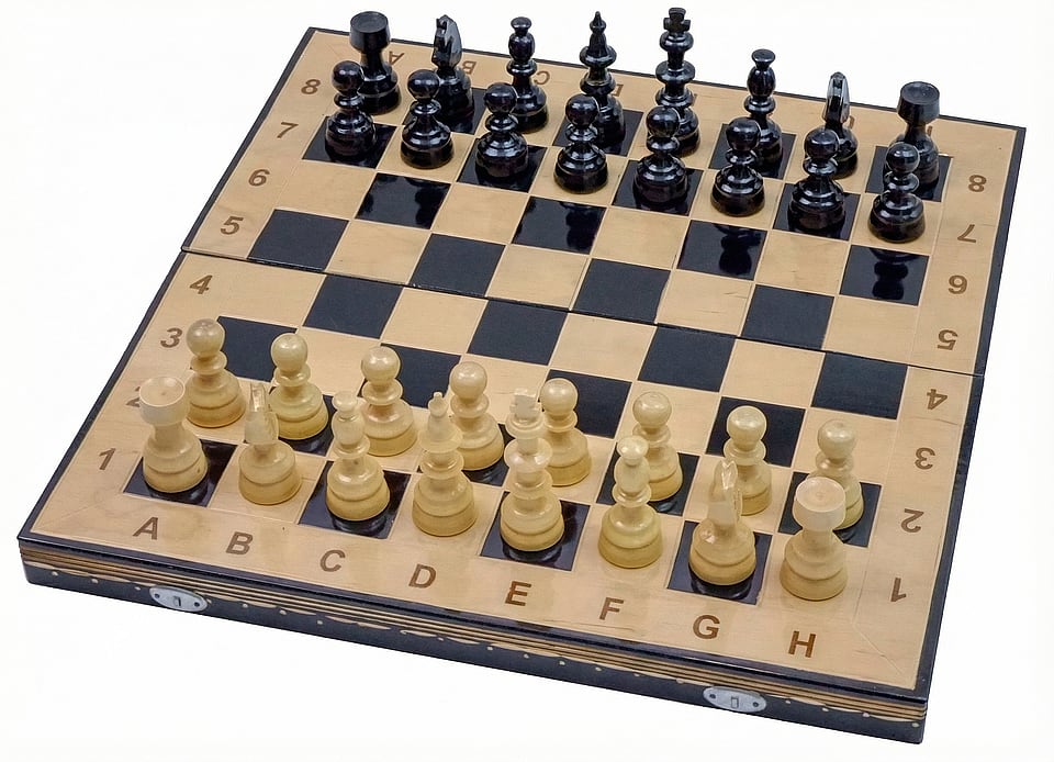 Set Șah și Table din Lemn de Fag, Lucrat Manual, Numerotat, 44x44 cm (Negru/Alb)