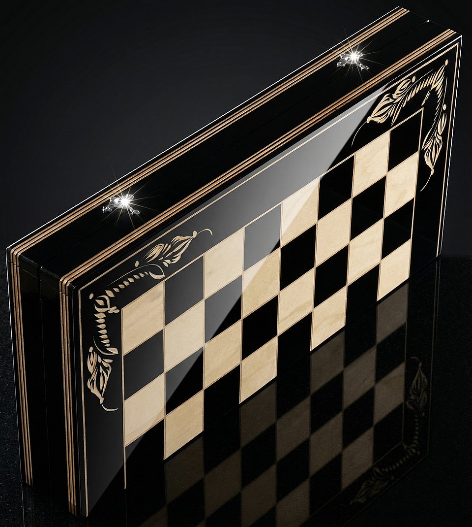 Set Șah și Table din Lemn de Fag Lucrat Manual, 50x50 cm (Negru/Alb)