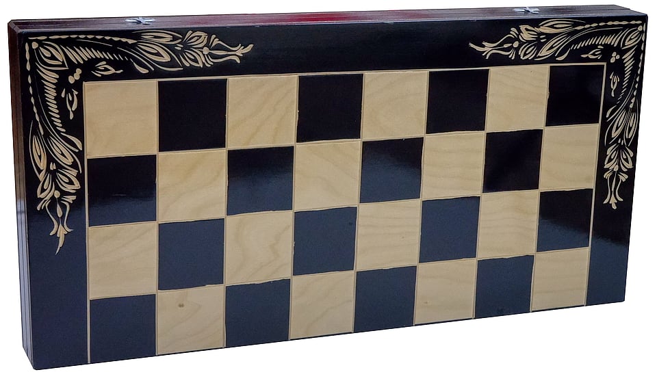 Set Șah și Table din Lemn de Fag Lucrat Manual, 65x65 cm (Negru/Alb)