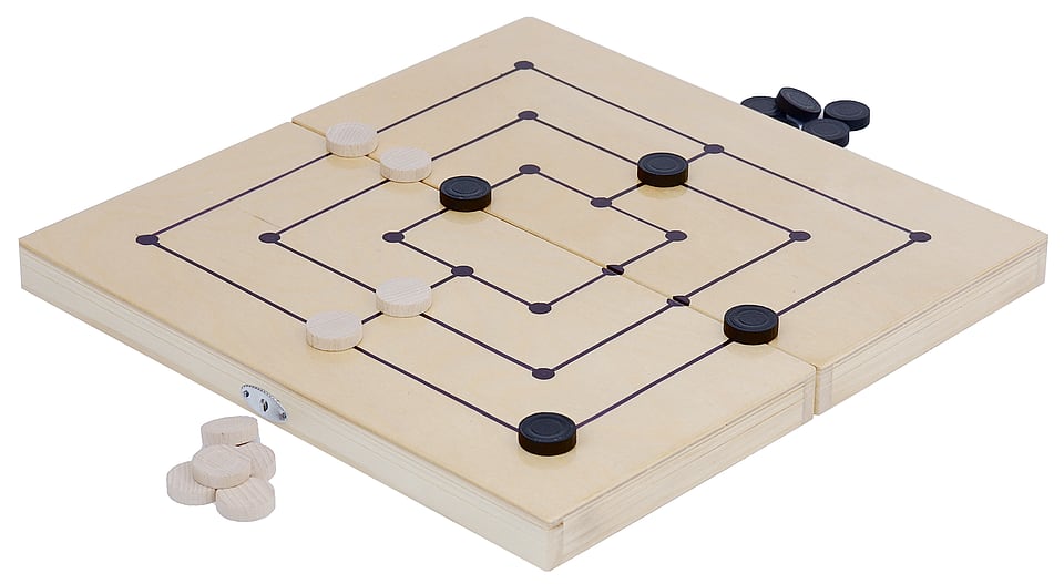 Set Joc de Moară și Table din Lemn Natural, Lucrat Manual, 38x38 cm