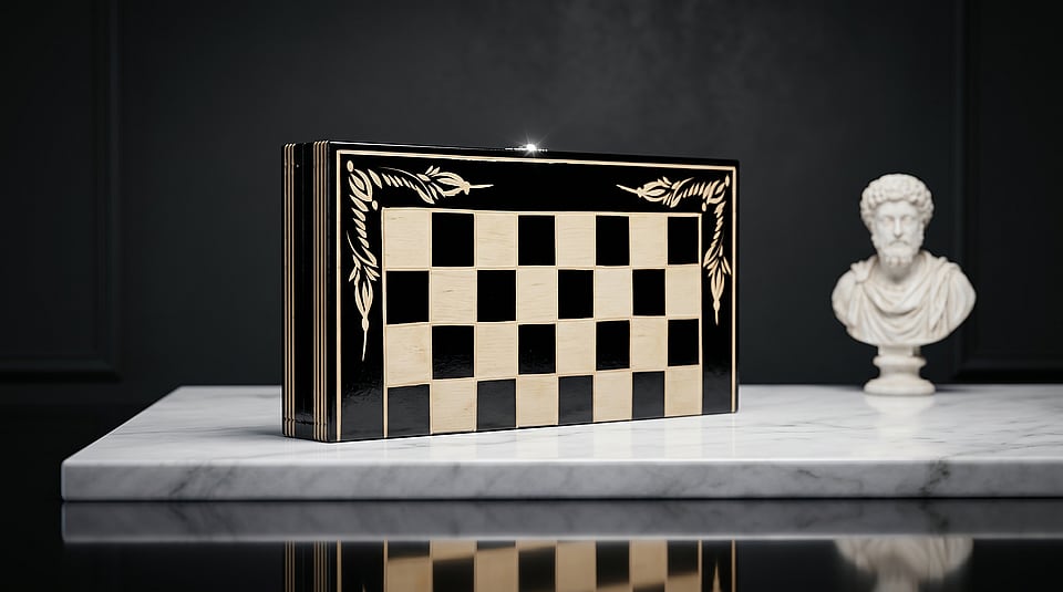 Set Șah și Table din Lemn de Fag Lucrat Manual, 32x32 cm (Negru/Alb) - imaginea 6
