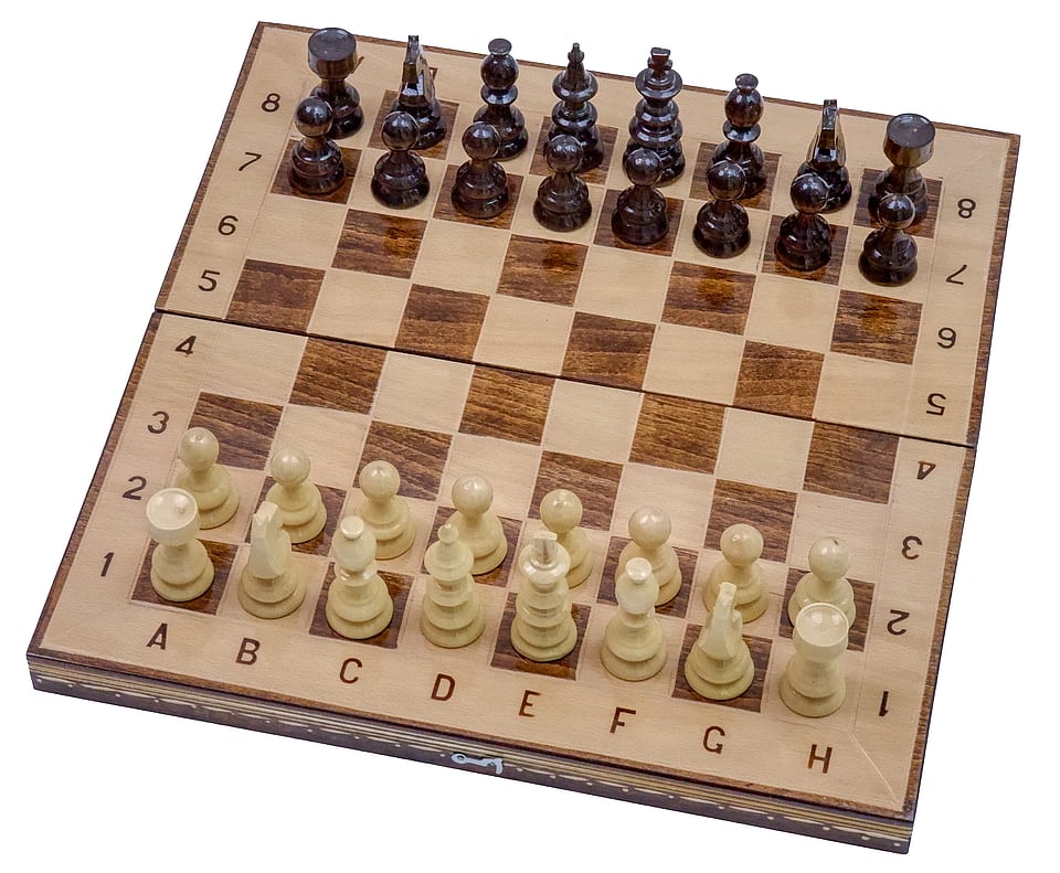 Set Șah și Table din Lemn de Fag, Lucrat Manual, Numerotat, 38x38 cm (Maro/Alb)
