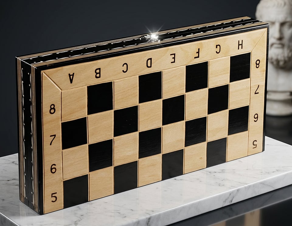 Set Șah și Table din Lemn de Fag, Lucrat Manual, Numerotat, 38x38 cm (Negru/Alb) - imaginea 5