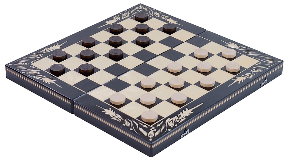 Set Table și Dame din Lemn de Fag, Lucrat Manual, 50×50 cm (Negru/Alb) - imaginea 3