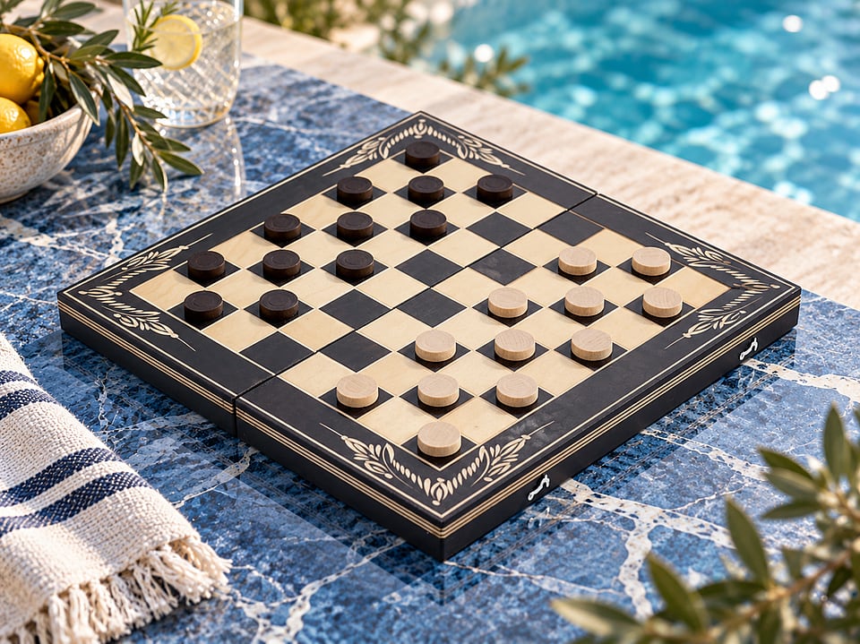 Set Table și Dame din Lemn de Fag, Lucrat Manual, 44×44 cm (Negru/Alb) - imaginea 3