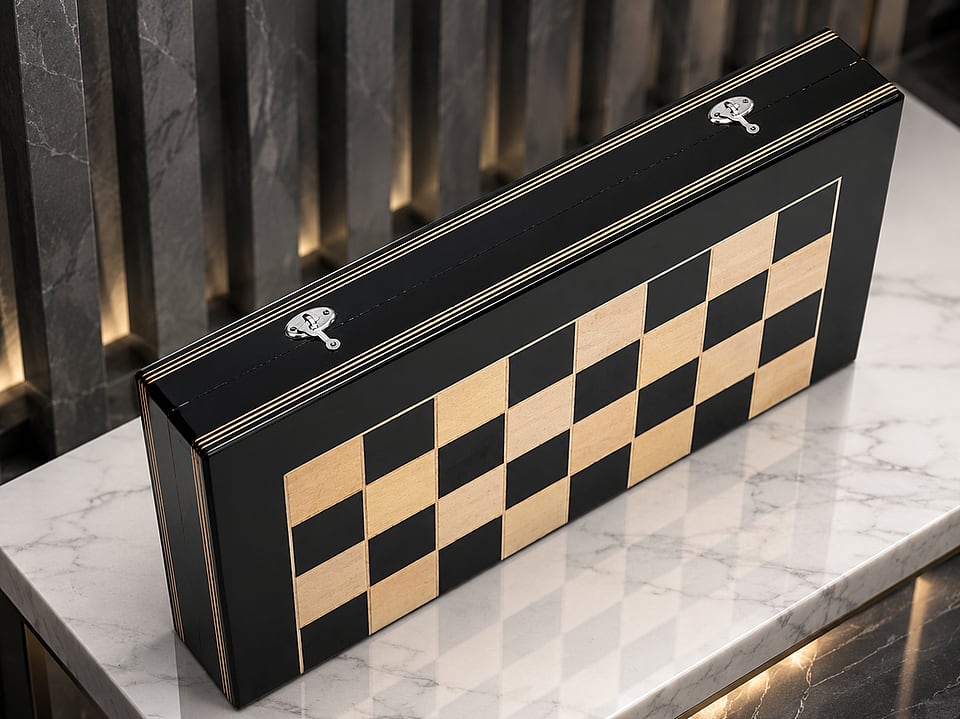 Set Șah și Table Clasic din Lemn de Fag, Lucrat Manual, 44×44 cm (Negru/Alb) - imaginea 5