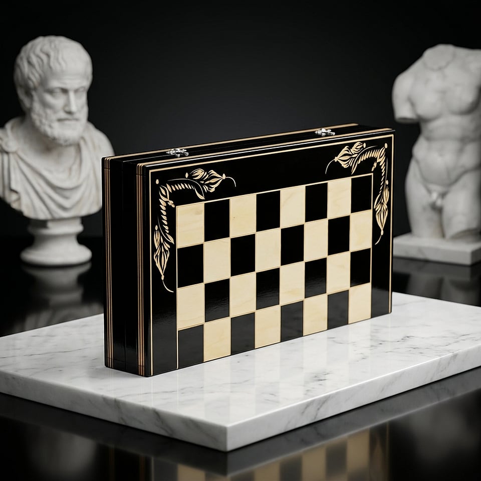 Set Șah și Table din Lemn de Fag Lucrat Manual, 50x50 cm (Negru/Alb) - imaginea 6