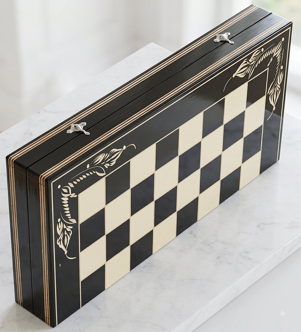 Set Șah și Table din Lemn de Fag Lucrat Manual, 50x50 cm (Negru/Alb) - imaginea 6