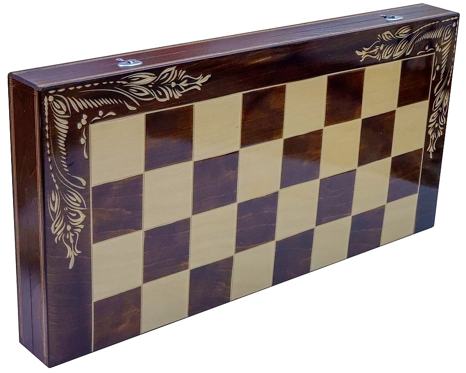 Set Șah și Table din Lemn de Fag Lucrat Manual, 65x65 cm (Maro/Alb) - imaginea 6