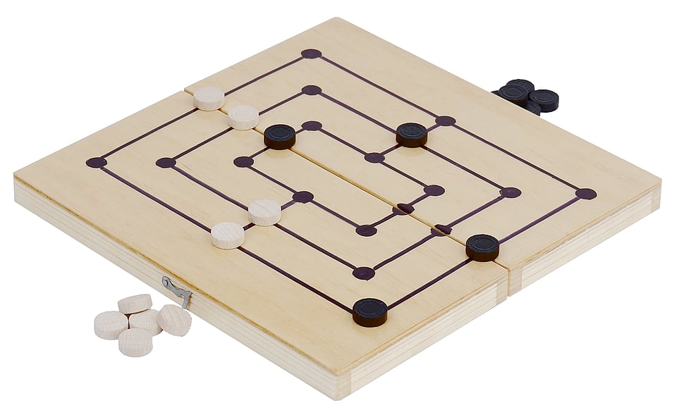 Set Joc de Moară și Table din Lemn Natural, Lucrat Manual, 26x26 cm - View 2