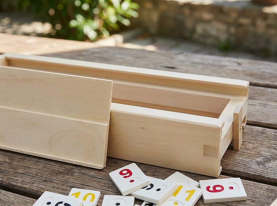 Joc Rummy (Remi) din Lemn Natural, Lucrat Manual, 35x11x6 cm - imaginea 4